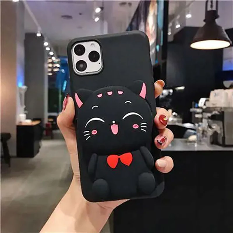 Силиконовый чехол кошелек с объемным рисунком кота для Samsung Galaxy A750 A5 A7 2016 2017 A6 A8 A9