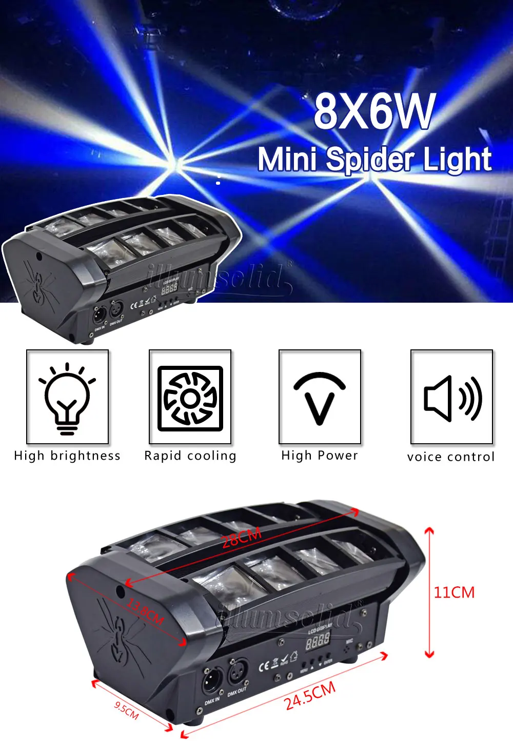 Новое поступление 8x12 Вт Светодиодный светильник паук RGBW DMX512 Звуковое управление диско светильник s 2 шт./лот
