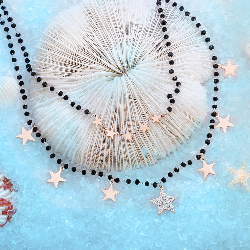 Блестящее хрустальное ожерелье с кисточкой и звездой Серебряное ювелирное