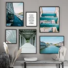 Городская Улица река здание пейзаж настенная Картина на холсте скандинавские плакаты и принты настенные картины для гостиной домашний декор