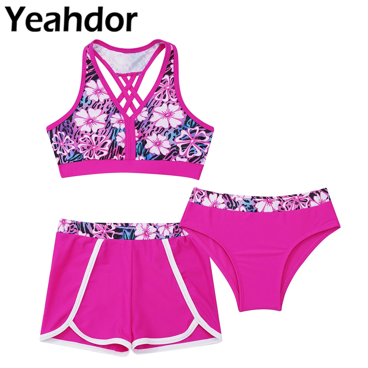 

3 шт., детские летние топы с V-образным вырезом и шорты