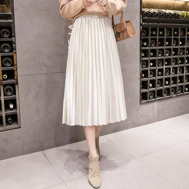 

Plus Size Spring Autumn High Waist Gold Velvet Skirt Women Maxi Long Pleated Skirt Jupe Femme Elegant Party Skirts Womens C6167