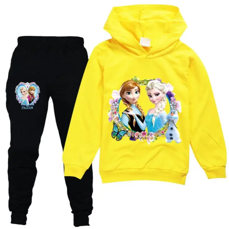 Disney Spring Autumn Cartoon Frozen Anna Elsa Sweatshirt+Pants 2 PCS Set Baby Girls Clothing Hoodies Tracksuit Suits | Детская одежда и