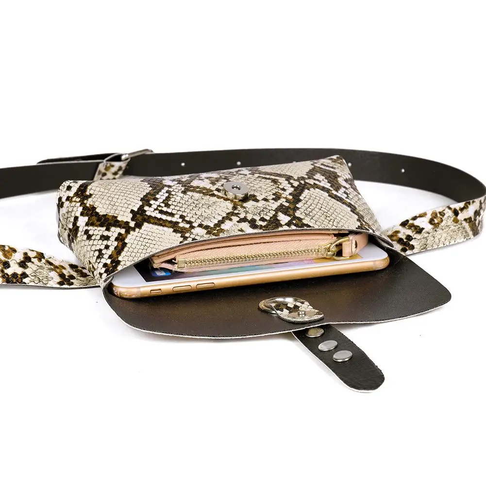 

Fashion Rivet Decor Shoulder Bag for Women Snake Print Messenger Handbags Waist Fanny Belt Packs PU Leather Crossbody Chest Bags