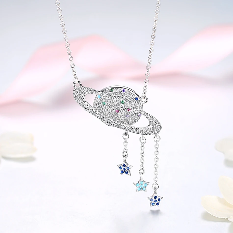 Женское Ожерелье с кулоном Galaxy Planet роскошное ожерелье из стерлингового серебра