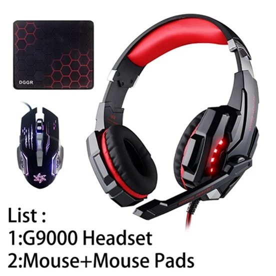 RED G9000 Mouse KOTION каждый шлем светодиодный свет Игровые наушники с микрофоном для компьютера стерео гарнитура ПК и игровая мышь мыши колодки - Цвет: RED G9000 Mouse