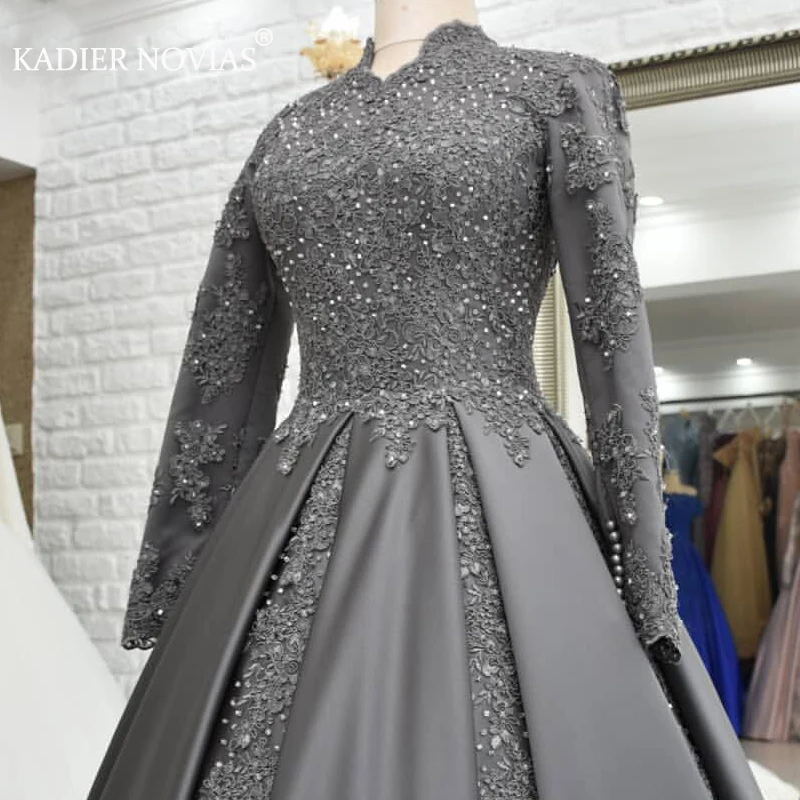 

Long Sleeves Muslim Grey Arabic Wedding Gowns 2021 High Neck Vestidos De Novia 2020 Corte Princesa