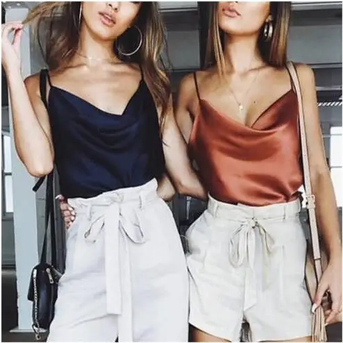 Сексуальная атласная Женская майка большого размера Модная тонкая однотонная