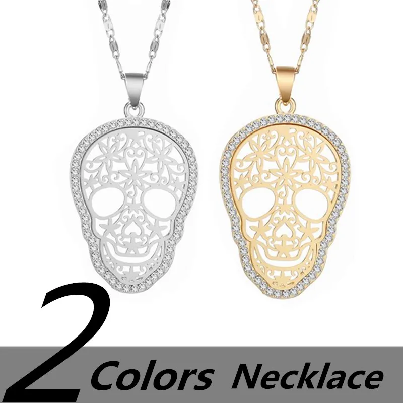 

Новое огромное ожерелье с кулоном в виде черепа, сексуальная вырезанная Бриллиантовая голова призрака, цепочка для свитера, ювелирные аксе...