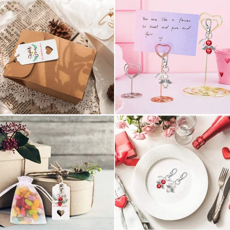 

50 Pieces Guardian Angel Beaded Keychain Organza Pouch Kraft Paper Gift Tag Baby Baptism Gift