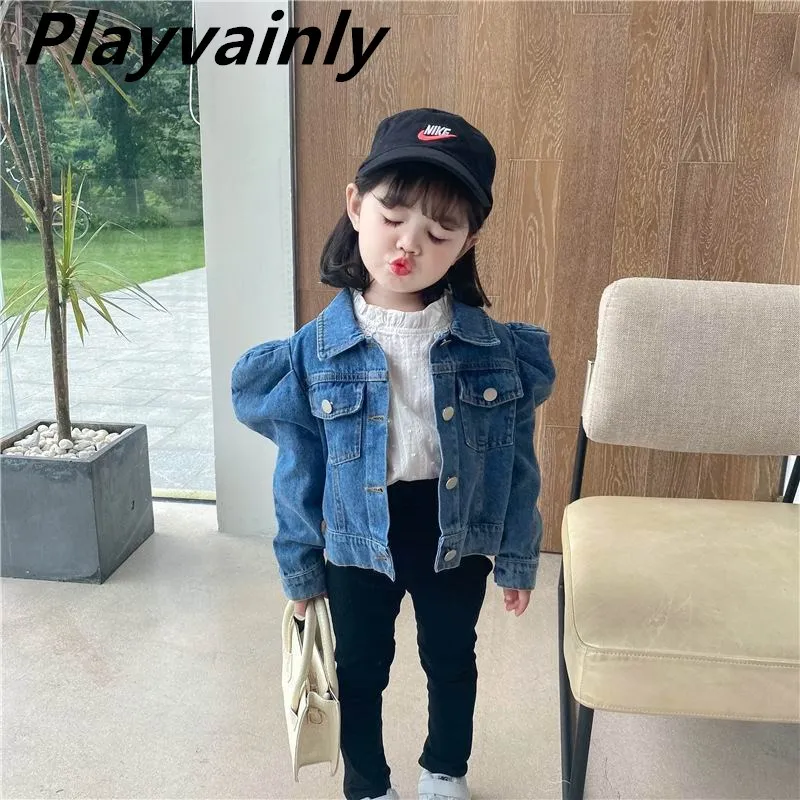 

Wholesale 2020 Autumn Girls Jackets Baby Girl Coats Blue Denim Puff Sleeve Casual Kids Jackets for Girls Kids Clothes E17034