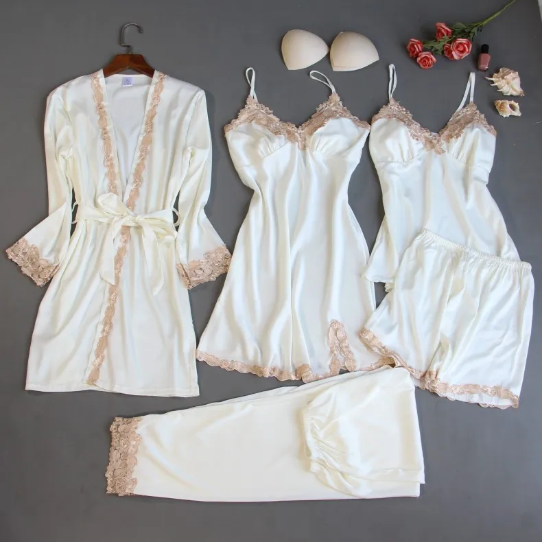 5 шт. женские пижамные комплекты MECHCITIZ пикантные шелковые пижамы зимняя одежда
