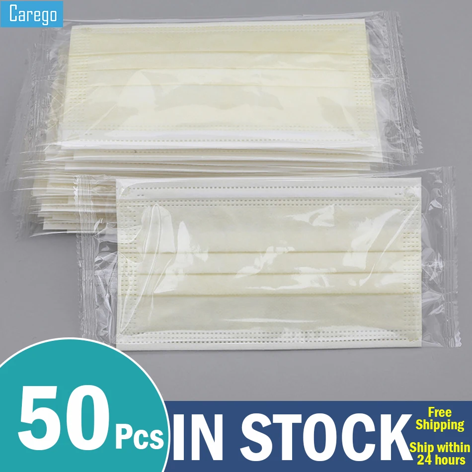 

50PCS Individually wrapped Yellow Face Mouth Mask Disposable Non-Woven Mouthmask Three-layer Anti-dust Mouth Facemask