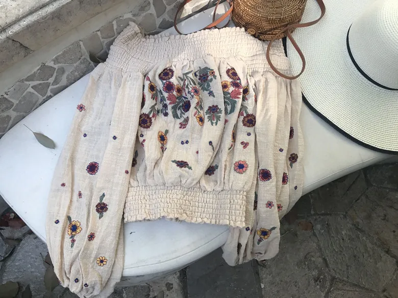 TEELYNN короткие Бохо блузка 2021 цветочной вышивкой сексуальное платье с открытыми