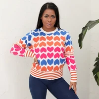 new autumn and winter pullover sweater love stripe stitching top ladies fashion casual pullover warm all match