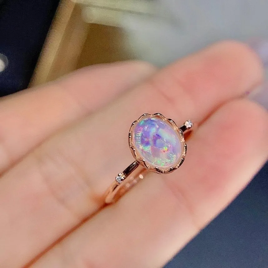 Обручальные украшения кольцо из серебра 100% пробы с натуральным опалом