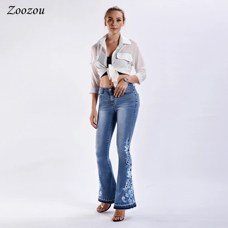 

Джинсы-клеш эластичные для девочек, светло-голубые широкие джинсы с вышивкой, 2020 4XL