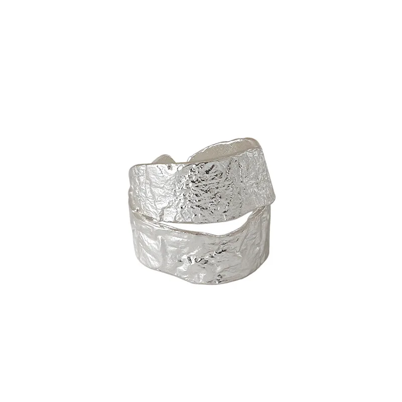 

Real 925 Sterling Silver Wide Rings For Women Fine Jewelry, Punk Double Layered Irregualr Surface Ring Woman Silver 925 Ring