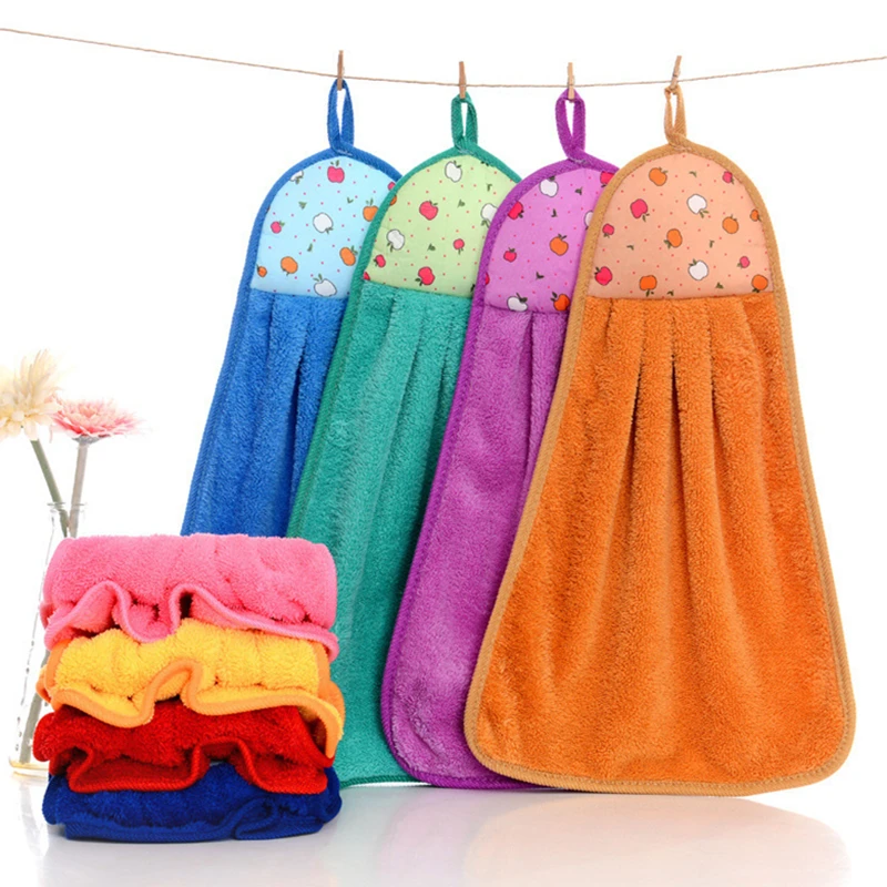 

30*40cm Coral Velvet Cute Soft Hand Towels Dishcloths Printing Absorbent Cloth Bathroom Hanging Wipe Kitchen Accessories