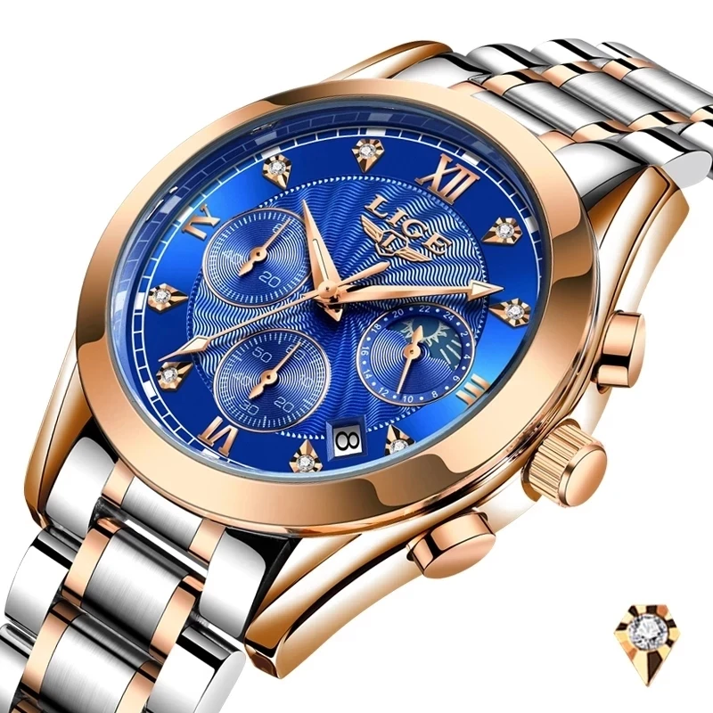 

LIGE 2021 New Gold Watch Women Watches Ladies Creative Steel Women's Bracelet Watches Female Waterproof Clock Relogio Feminino