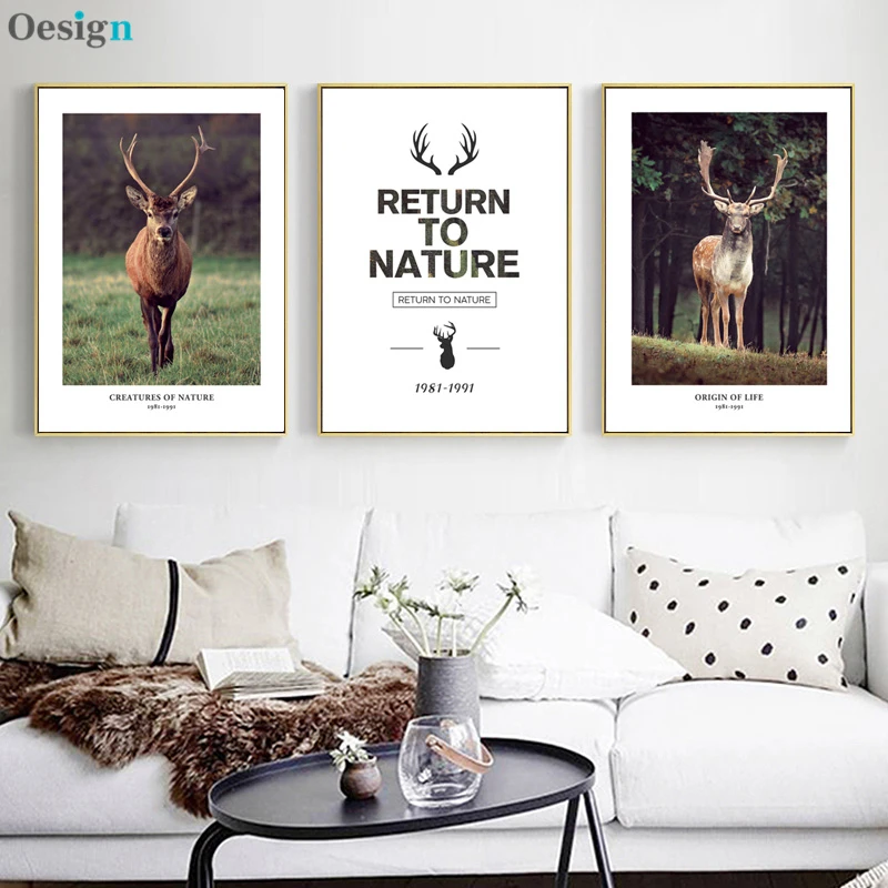 

Scandinavian Forest Deer Animal Poster Nordic Nature Landscape Canvas Print Wall Art Painting Decorative Picture Home Decor