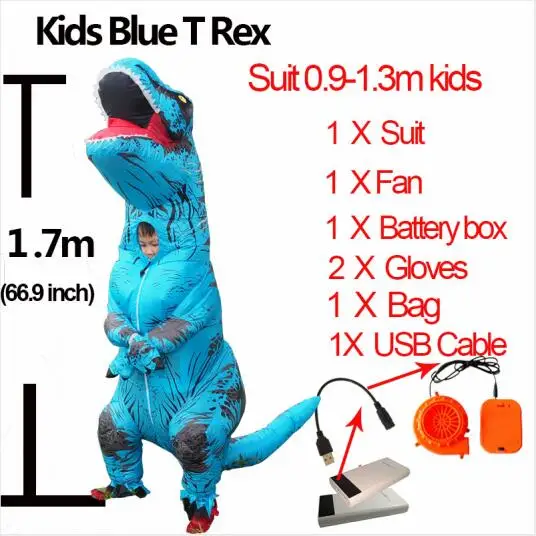 Косплей фантазия талисман t rex Велоцираптор костюм для взрослых мужчин Хэллоуин надувной Раптор динозавр T REX костюм для детей и женщин - Цвет: Kids Blue T Rex