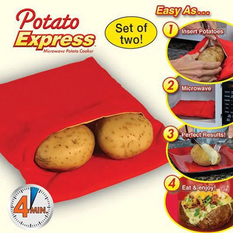 1Pcs Microwave Baking Potatoes Bag Red Washable Cooker Easy To Cook Kitchen Gadgets Tool Rice Pocket Cooking Tools | Дом и сад