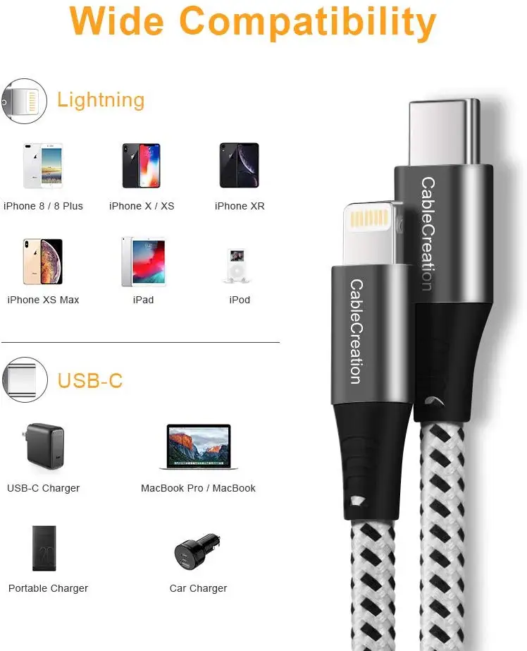 Кабель USB C к Lightning кабель для быстрой зарядки Macbook iPad Pro iPhone 11 XS Max 8 | Электроника