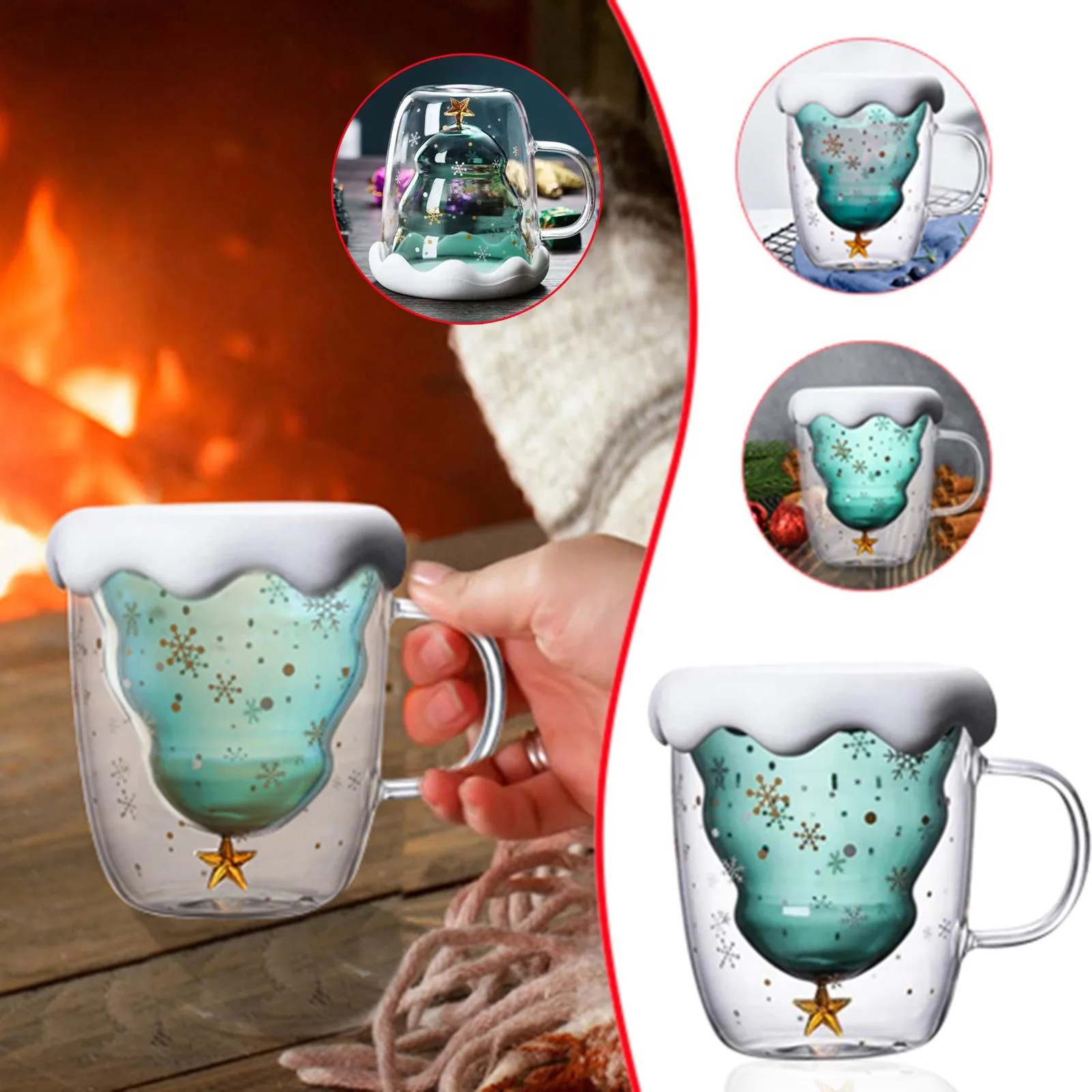 

300ml Cute Mug Christmas Tree Coffee Mugs Tea Milk Cup Double Wall Insulated Glasses Espresso Cup Christmas Coffee Mug Glass