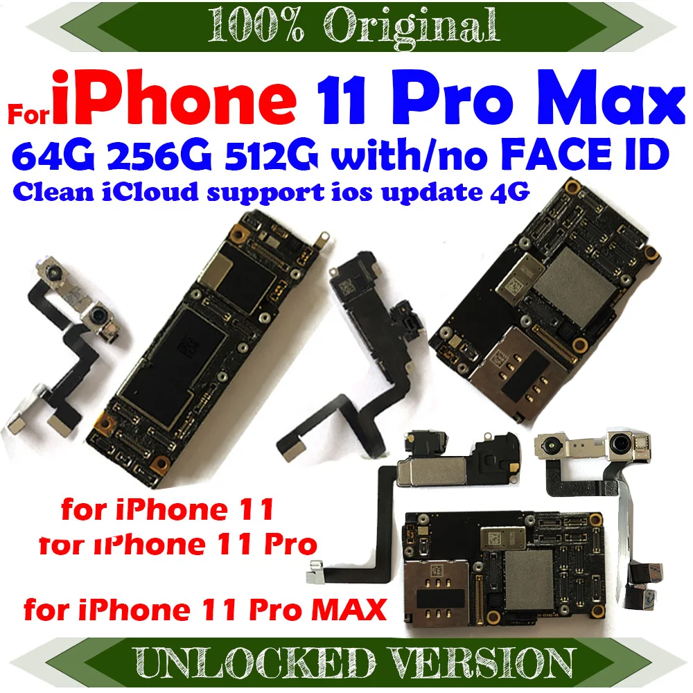 100% оригинальная разблокированная материнская плата Бесплатный iCloud для iPhone 11 Pro Max