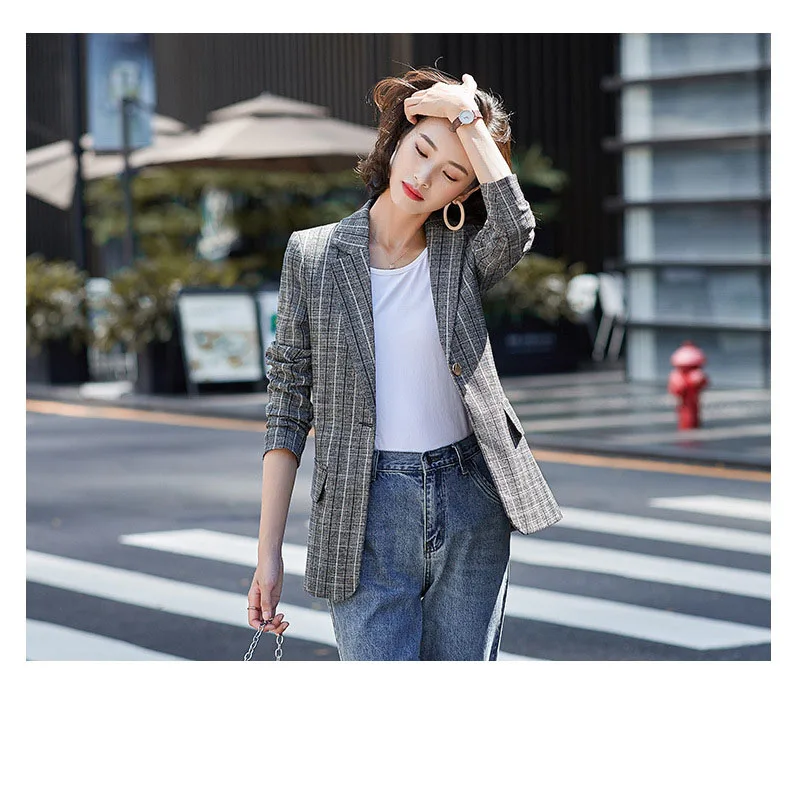 

Повседневный женский маленький пиджак OUMOWEI, Осень-зима 2020, свободный Женский блейзер в Британскую полоску в Корейском стиле