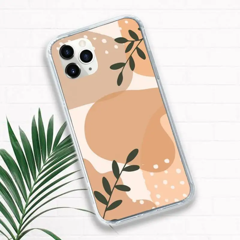 

Aesthetic Boho Painting leaves Phone Case for iPhone 11 12 pro XS MAX 8 7 6 6S Plus X 5S SE 2020 XR mini Luxury brand