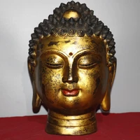 15chinese temple collection old bronze cinnabar lacquer shakyamuni buddha head enshrine the buddha ornaments town house