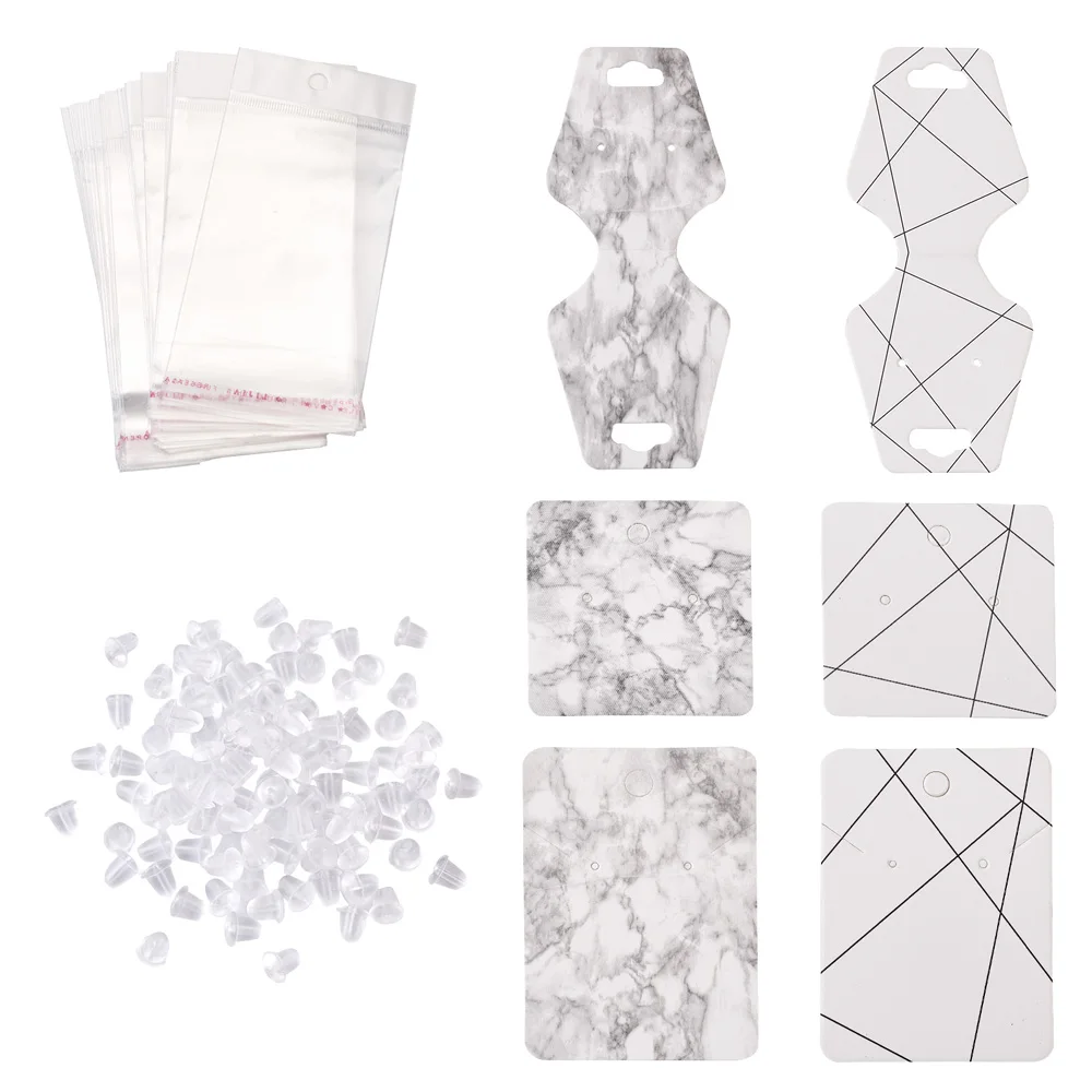1 Set Cardboard Display Cards Used For Necklace Earring with Plastic Ear Nuts and Cellophane Bags for Jewelry Display