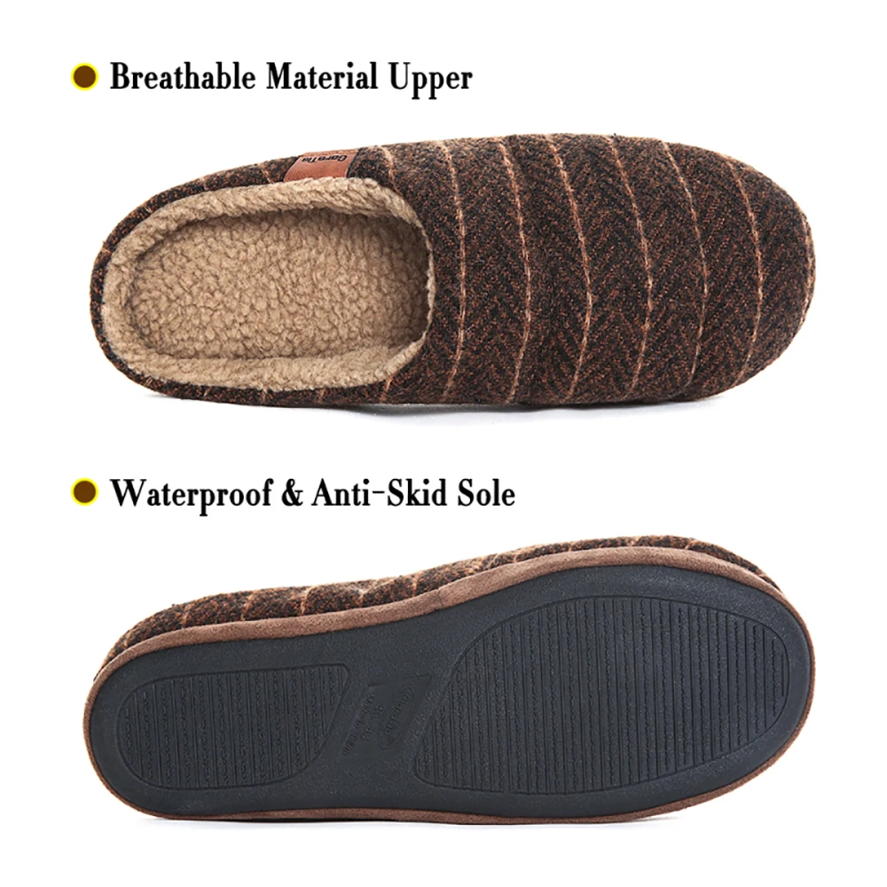 Мужские плюшевые домашние тапочки с эффектом памяти винтажные полосатые без