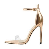 richealnana 2021 elegant summer champagne pointed toe sandals stiletto high heel ankle buckle cover heel pvc wedding shoes
