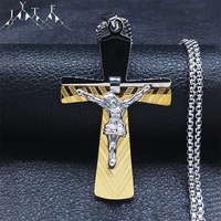 jesus cross stainless steel pendant neckalace womenmen gold sliver religious chain necklace jewelry acier inoxydable n2305s05