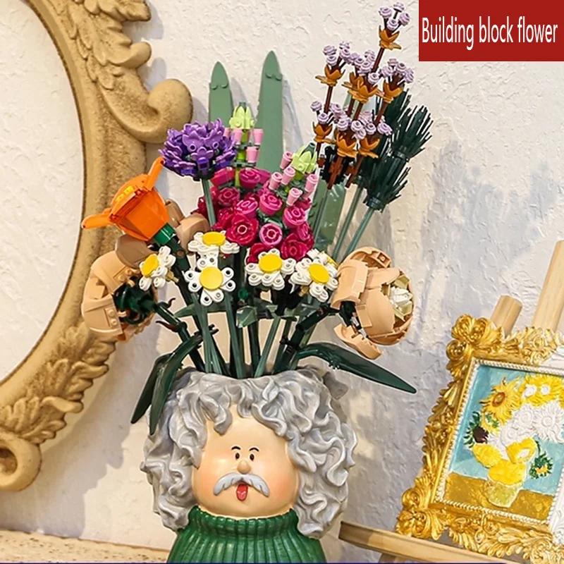 

Home decor modern Simulated flower art ornaments Assembly of building blocks flower arrangement Living room desktop decoration