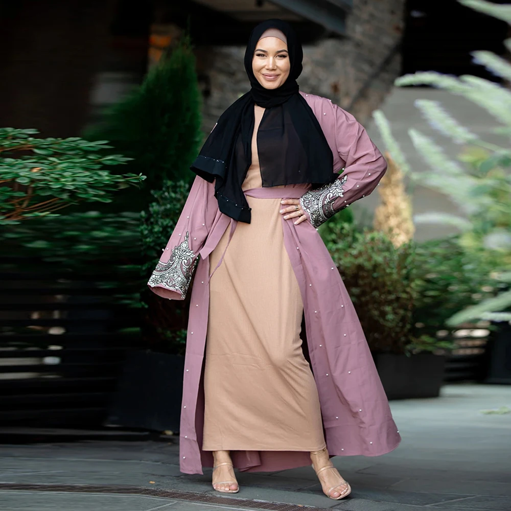 Женский халат кафтан Дубай абайя кимоно мусульманский кардиган хиджаб пальто