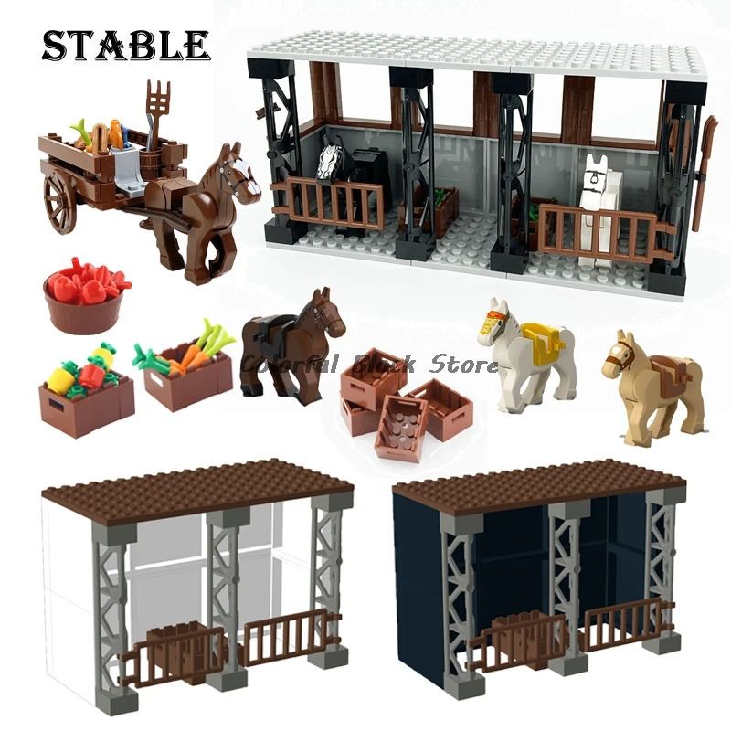 MOC Farm Animals Building Blocks Stables Carriage Poultry Vegetable Garden Zoo Diy Street View Toys Children Montessori Gift New
