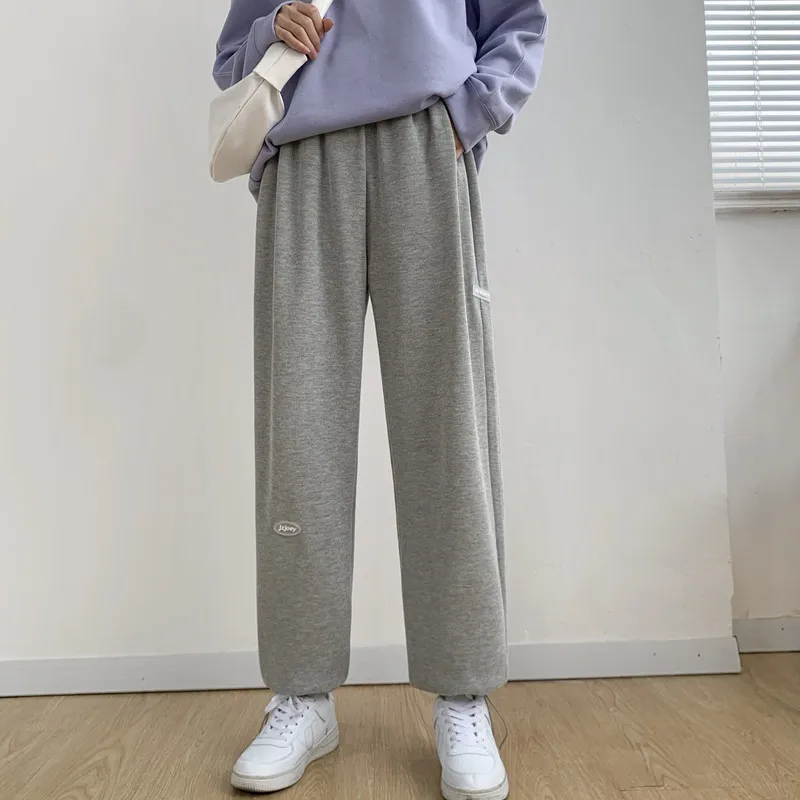 

Gray Wide-Legged Pants Women 's Spring Autumn New Straight High Waist Drooping Leisure Outerwear Sweatpants Korean Style Pants