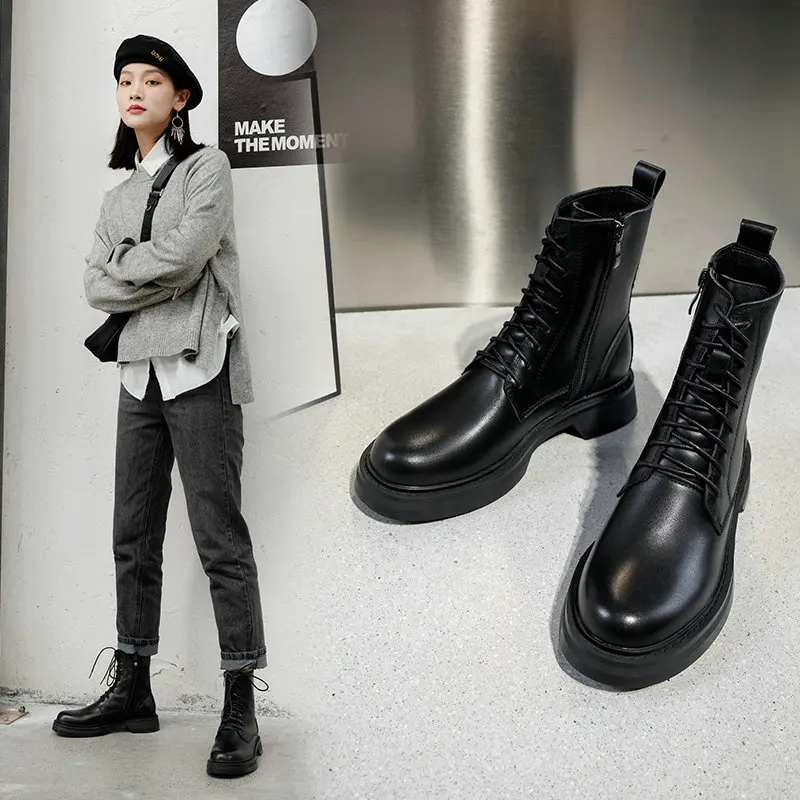 

Elegant Women Ankle Boots Cross-Tied +zipper Autumn Winter Genuine Leather Shoes Woman Sexy Fashion Party High Heels Boots Boots