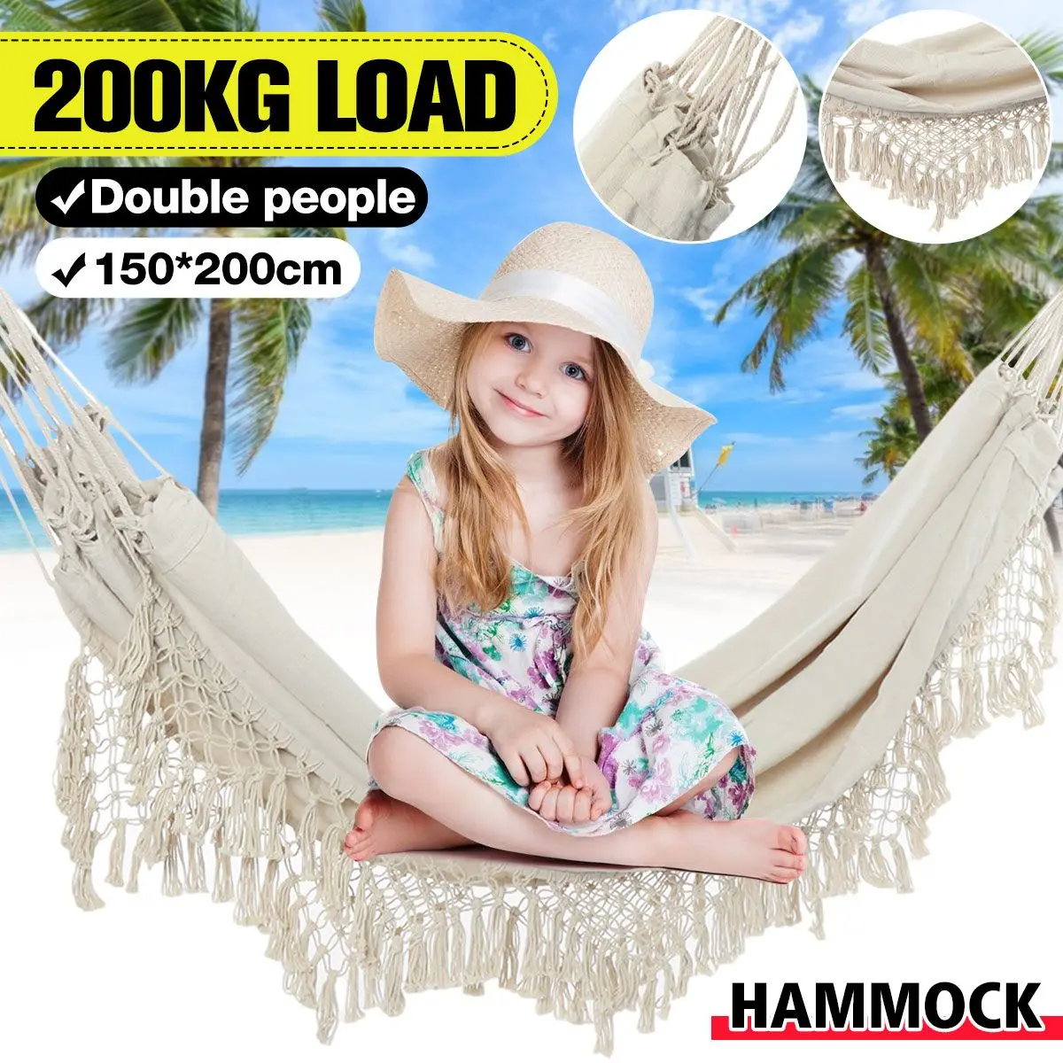 

2 Person Hammock Macrame Swing Chair Decor Fringe Chair Out/Indoor Portable Durable Hanging Swing Net For Home Decor 1.5X2m