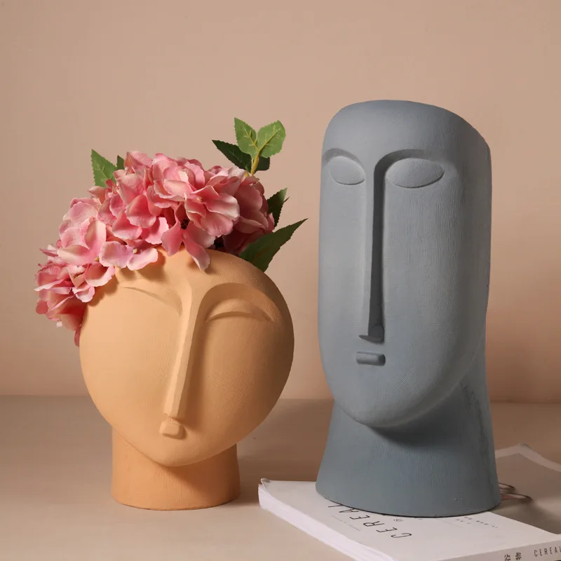 

Jingdezhen Minimalist Ceramic Abstract Vase Black and White Human Face Creative Display Room Decorative Figue Head Shape Vase