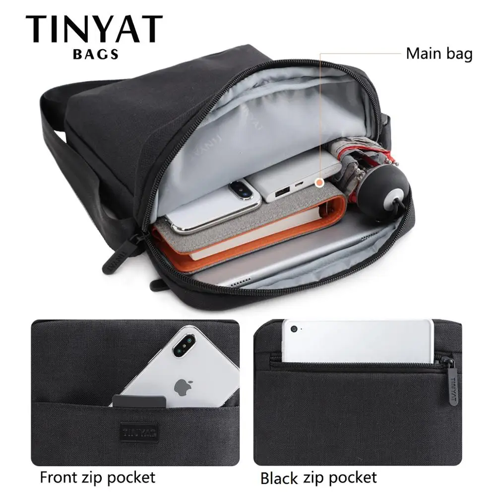 TINYAT Men's Bags Light Canvas Shoulder Bag For 7.9' Ipad Casual Crossbody Waterproof Business bag for men 0.13kg | - Фото №1