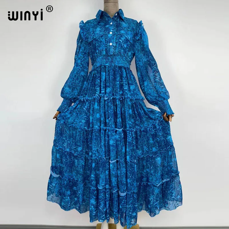 

Spring Fashion Runway Boho Maxi Dresses sukienka Women's Long Sleeve Flowers Print Holiday Elegant Party Long Dress 2021 WINYI