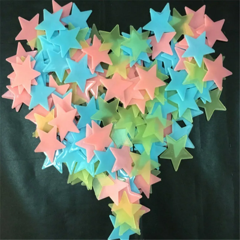 100 шт. звезды светится в темноте наклейки на стену Блестящие светящиеся для