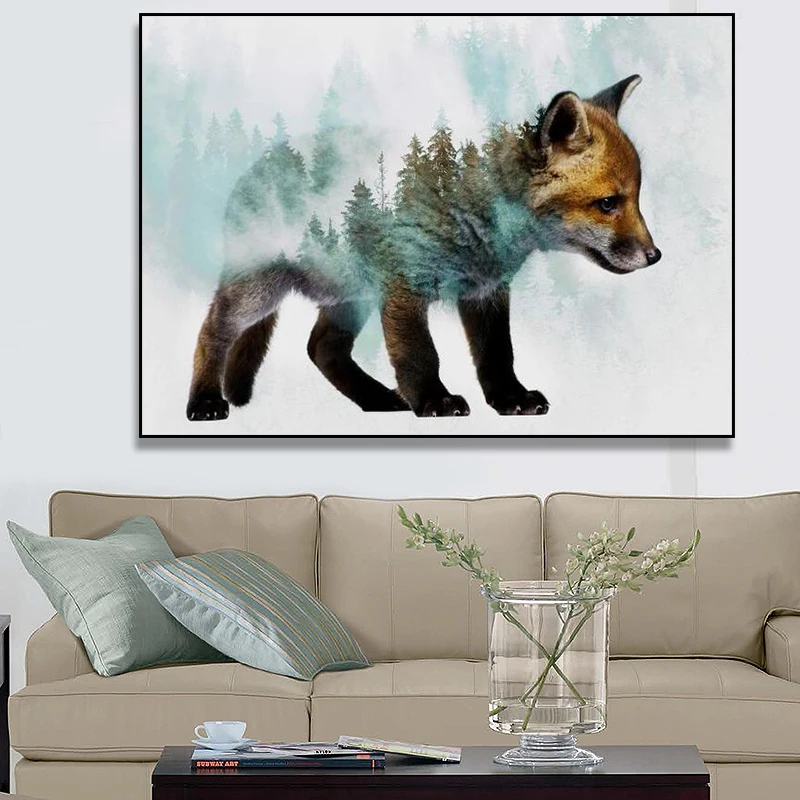 

Nordic Abstract Animals Forest Wolf and Bear Canvas Painting Posters Prints Wall Art for Living Room Home Decoration Painting