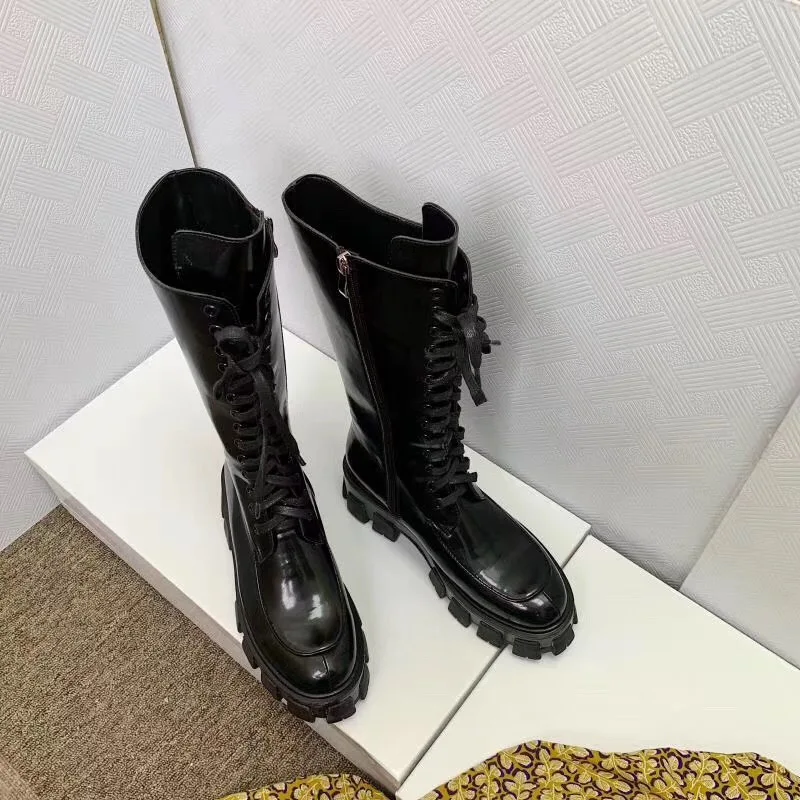 Buono Scarpe/женские ботинки средней высоты на толстой подошве; ботинки в жокейском стиле с перекрестной шнуровкой; Botas Fenimina; женские ботинки черного цвета на платформе в стиле панк - Цвет: Черный