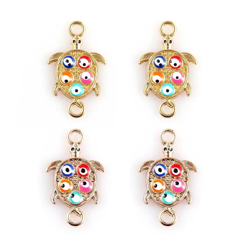 

10pcs/Lot KC Gold Color Tone Zinc Alloy Oil Dripping Devil's Eye Turtle Bracelet Double Hole DIY Jewelry Connectors 26*16mm